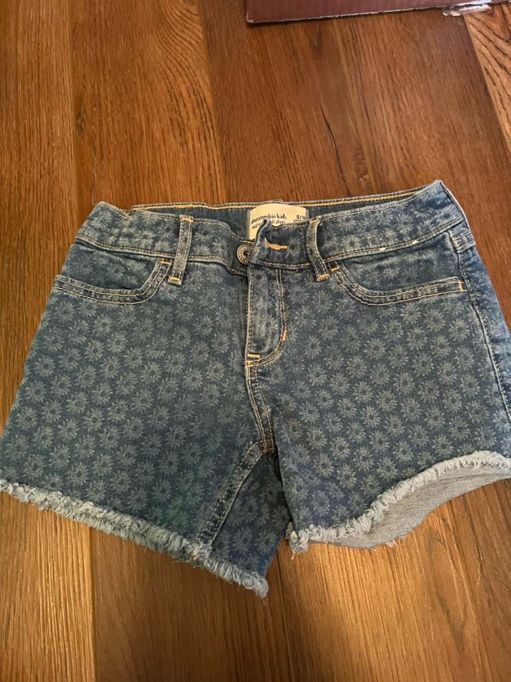 abercrombie kids Blue Floral Denim Frayed-Hem Shorts